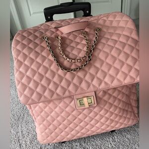 Pink Leather Quilted Suitcase Carry On Brand New